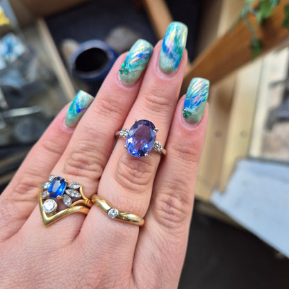 Sterling Silver Blue and White Cubic Zirconia Trilogy Ring