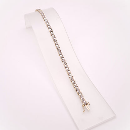 9ct Yellow and White Gold Two Tone Diamond Set Tennis Bracelet
