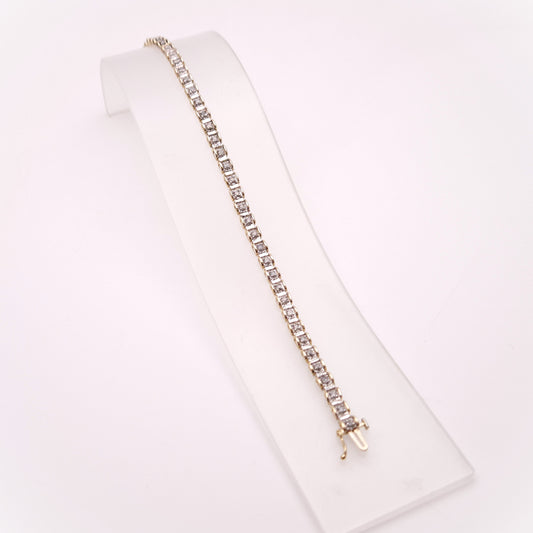 9ct Yellow and White Gold Two Tone Diamond Set Tennis Bracelet