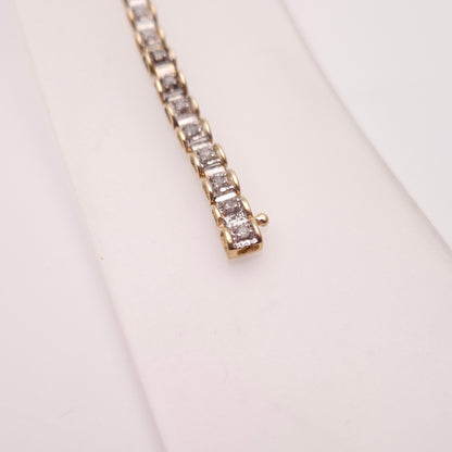 9ct Yellow and White Gold Two Tone Diamond Set Tennis Bracelet