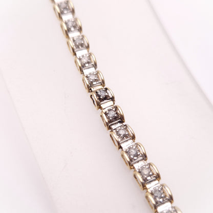 9ct Yellow and White Gold Two Tone Diamond Set Tennis Bracelet