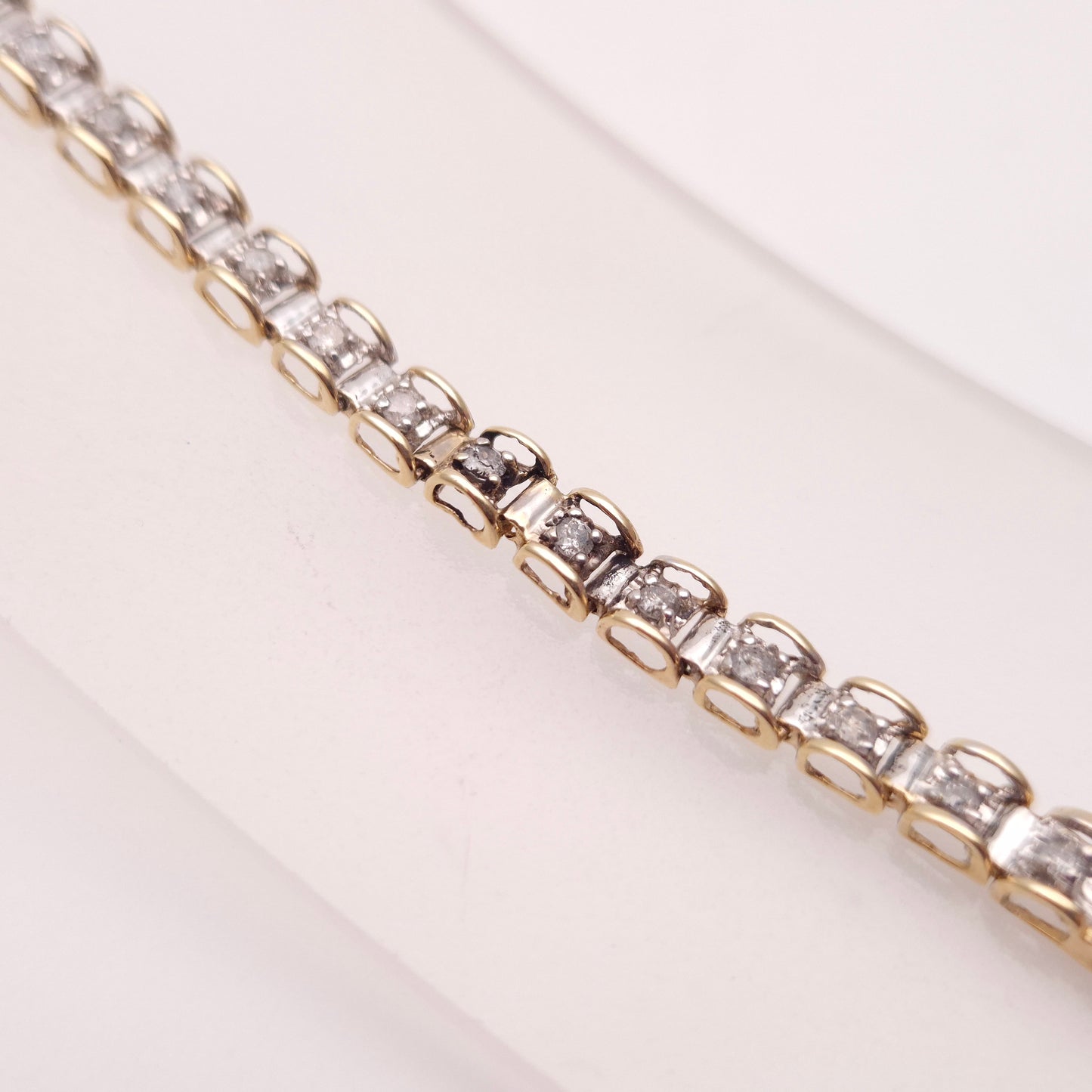 9ct Yellow and White Gold Two Tone Diamond Set Tennis Bracelet