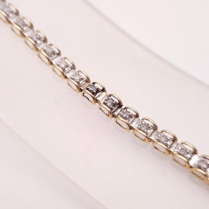9ct Yellow and White Gold Two Tone Diamond Set Tennis Bracelet