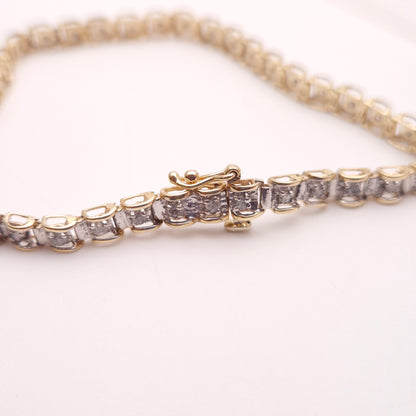 9ct Yellow and White Gold Two Tone Diamond Set Tennis Bracelet