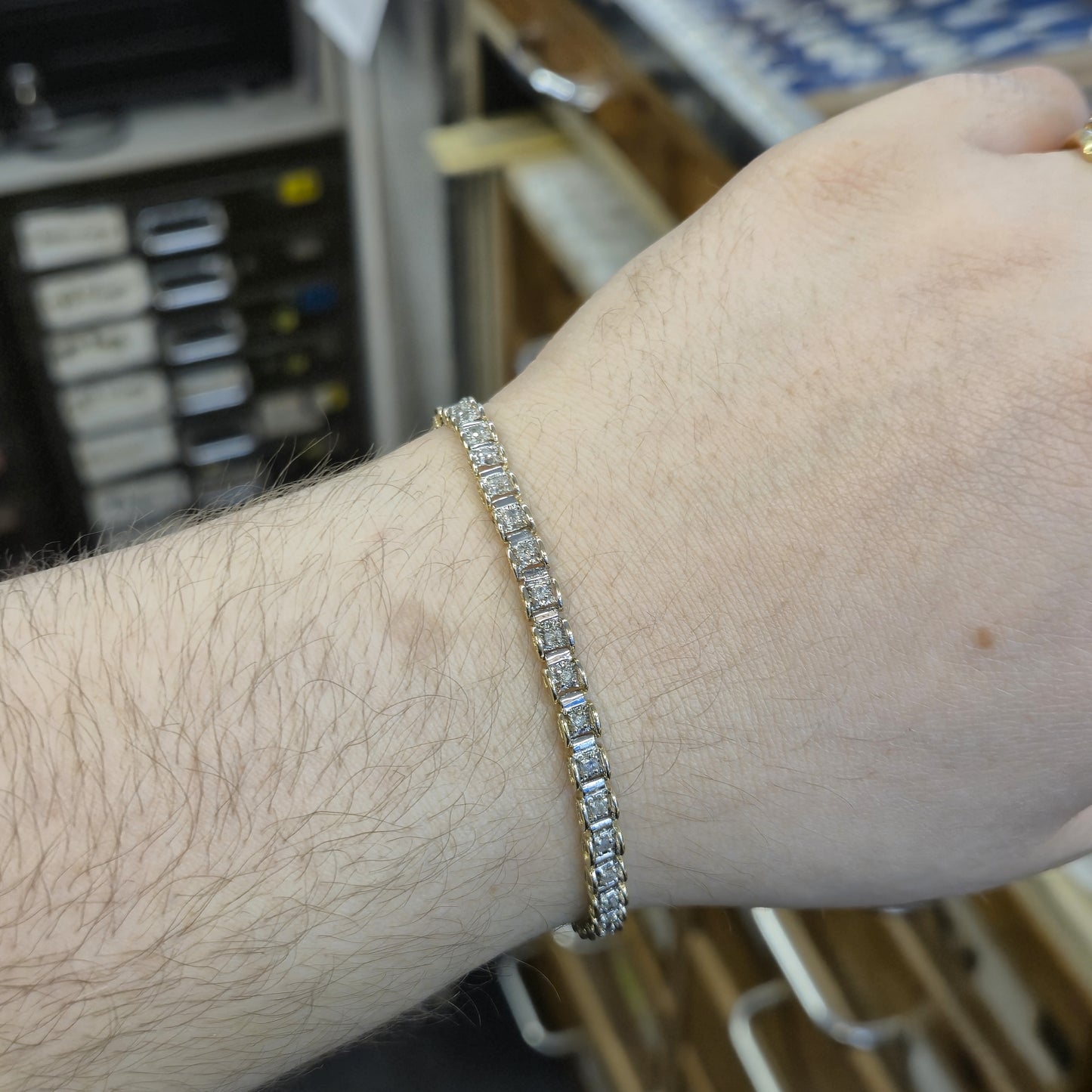 9ct Yellow and White Gold Two Tone Diamond Set Tennis Bracelet