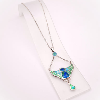 Sterling Silver Charles Horner Antique Enamel Bat Pendant and Chain Necklace