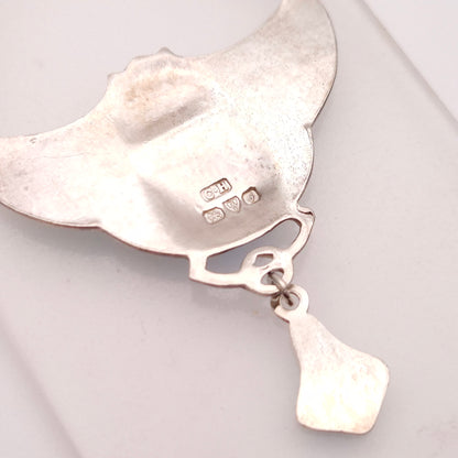 Sterling Silver Charles Horner Antique Enamel Bat Pendant and Chain Necklace
