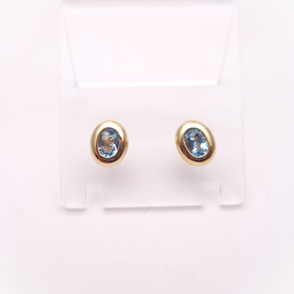 9ct Yellow gold Blue Topaz Bezel Set Stud Earrings