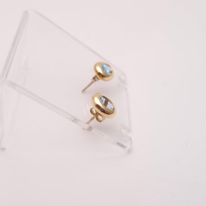 9ct Yellow gold Blue Topaz Bezel Set Stud Earrings