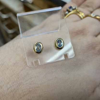 9ct Yellow gold Blue Topaz Bezel Set Stud Earrings