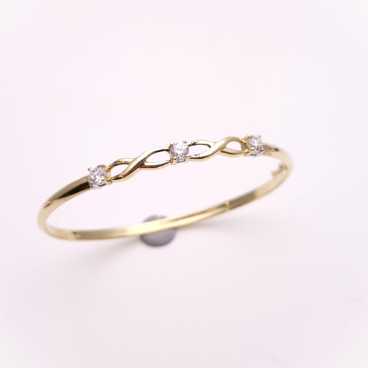 9ct Yellow Gold Cubic Zirconia Three Stone Openwork Bangle