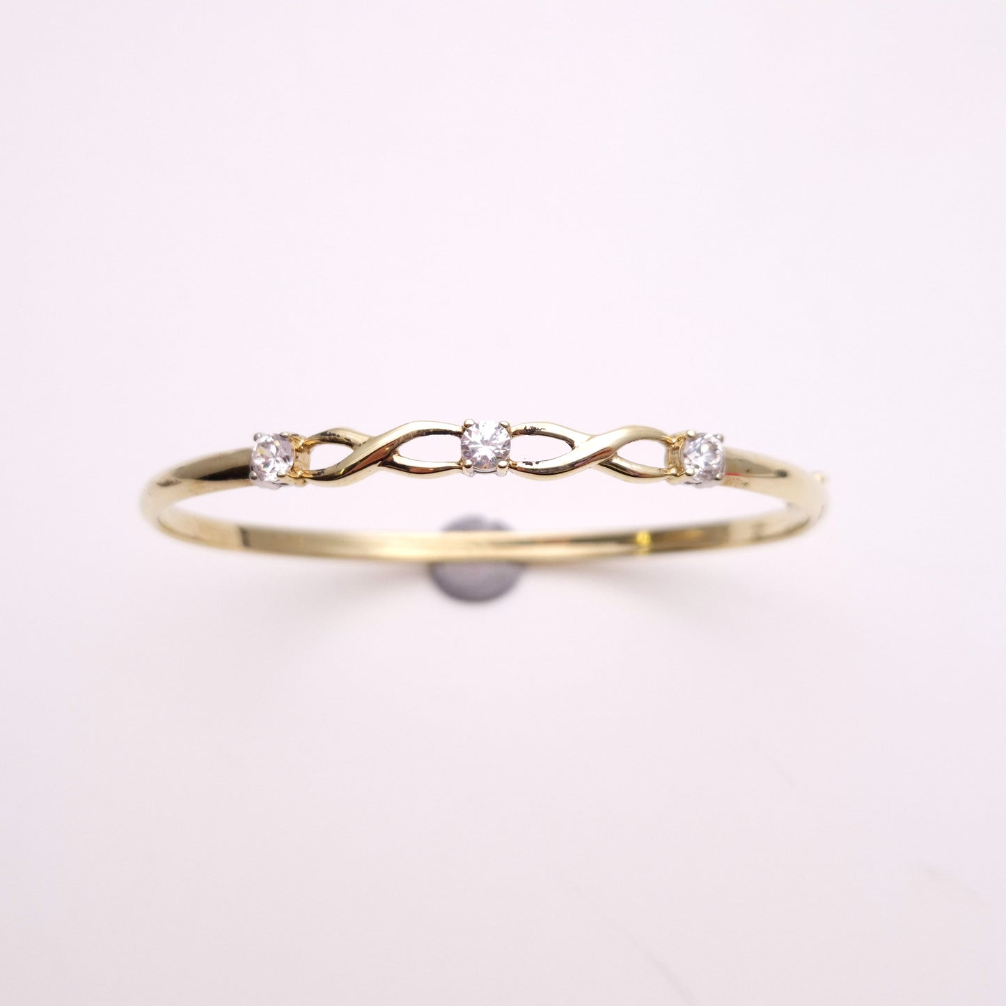 9ct Yellow Gold Cubic Zirconia Three Stone Openwork Bangle