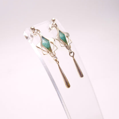 Sterling Silver Pat Cheney Enamel Art Deco Style Earrings