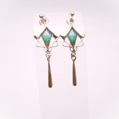 Sterling Silver Pat Cheney Enamel Art Deco Style Earrings