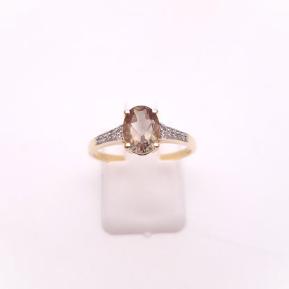 9ct Yellow Gold Oval Cut Scapolite and Diamond Shoulders Ring