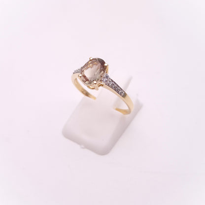 9ct Yellow Gold Oval Cut Scapolite and Diamond Shoulders Ring