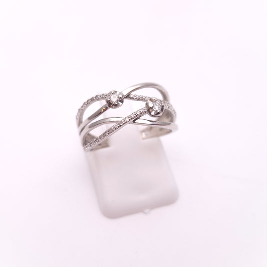 9ct White Gold Multi-Stone Diamond Wavy Wide Band Ring