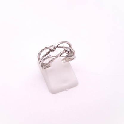 9ct White Gold Multi-Stone Diamond Wavy Wide Band Ring