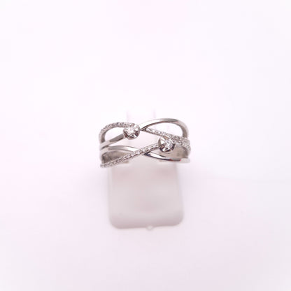 9ct White Gold Multi-Stone Diamond Wavy Wide Band Ring