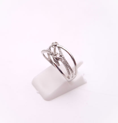 9ct White Gold Multi-Stone Diamond Wavy Wide Band Ring