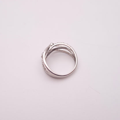 9ct White Gold Multi-Stone Diamond Wavy Wide Band Ring