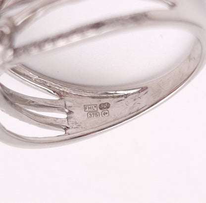 9ct White Gold Multi-Stone Diamond Wavy Wide Band Ring