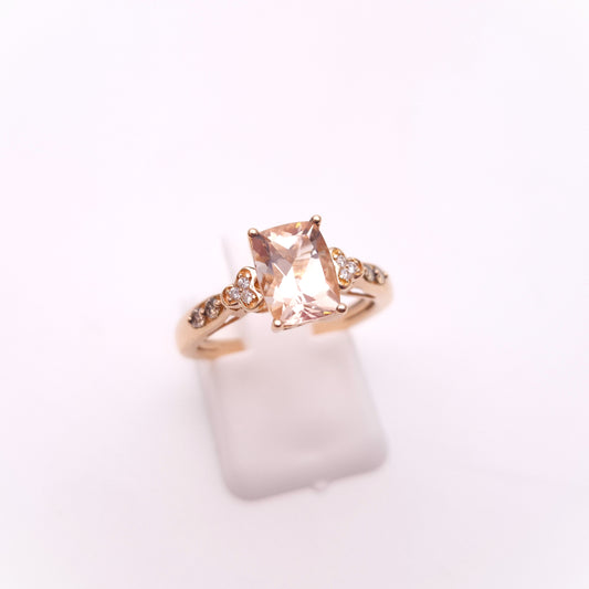 14ct Rose Gold Cushion Cut Morganite and Diamond Shoulders Ring