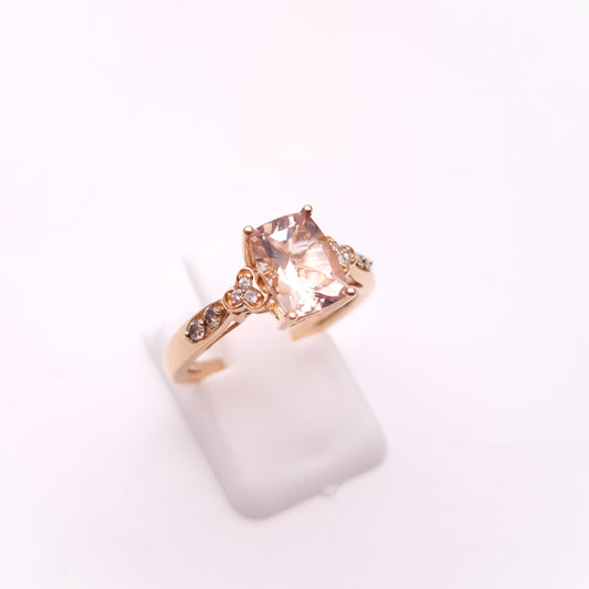14ct Rose Gold Cushion Cut Morganite and Diamond Shoulders Ring