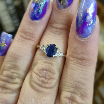 9ct Yellow Gold Oval Blue Sapphire and 0.25tcw Diamond Shoulders Ring