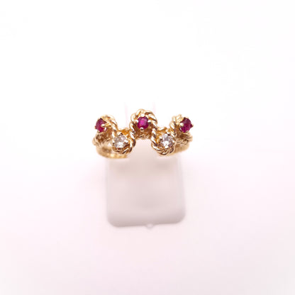 9ct Yellow Gold Rope Effect Ruby and Diamond Multi-Stone Unusual Ring