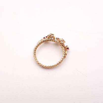 9ct Yellow Gold Rope Effect Ruby and Diamond Multi-Stone Unusual Ring