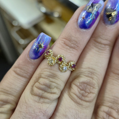 9ct Yellow Gold Rope Effect Ruby and Diamond Multi-Stone Unusual Ring