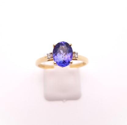 18ct Yellow Gold Oval Cut Tanzanite and Diamond Trilogy Ring
