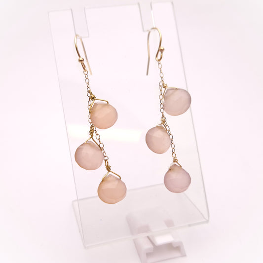 9ct Yellow Gold Rose Quartz Faceted Bead Drop Earrings