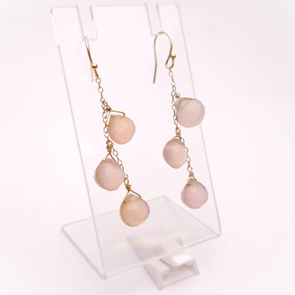 9ct Yellow Gold Rose Quartz Faceted Bead Drop Earrings
