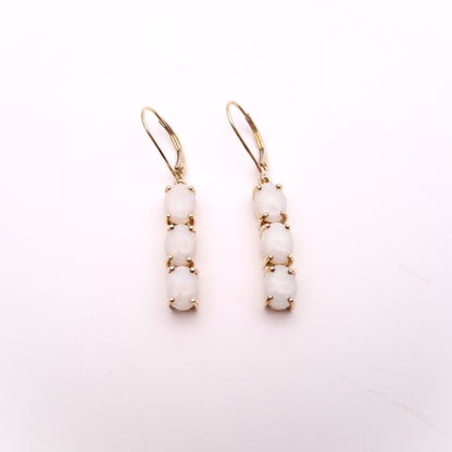 9ct Yellow Gold Triple Oval Cabochon Opal Drop Earrings