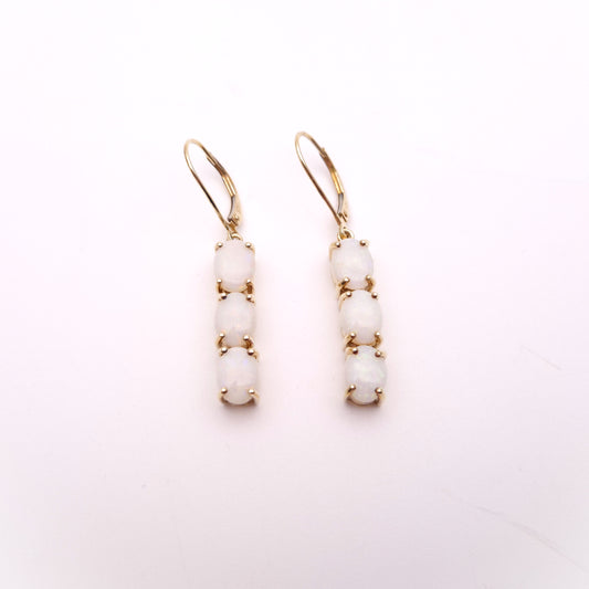 9ct Yellow Gold Triple Oval Cabochon Opal Drop Earrings