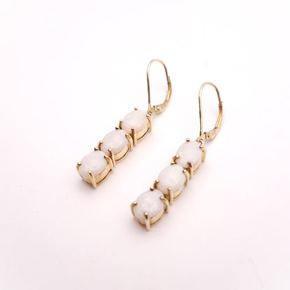9ct Yellow Gold Triple Oval Cabochon Opal Drop Earrings
