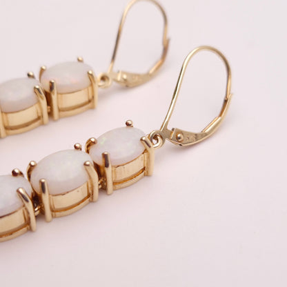 9ct Yellow Gold Triple Oval Cabochon Opal Drop Earrings