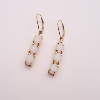 9ct Yellow Gold Triple Oval Cabochon Opal Drop Earrings
