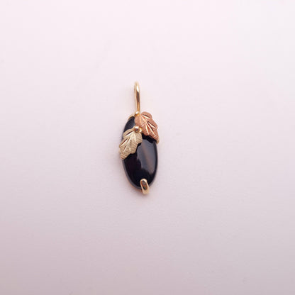 9ct Two-tone Yellow and Rose Gold Leaf Detail Oval Onyx Pendant