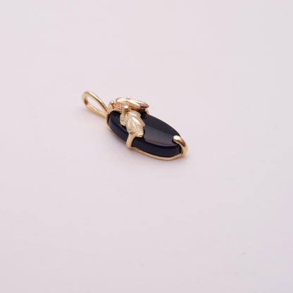 9ct Two-tone Yellow and Rose Gold Leaf Detail Oval Onyx Pendant