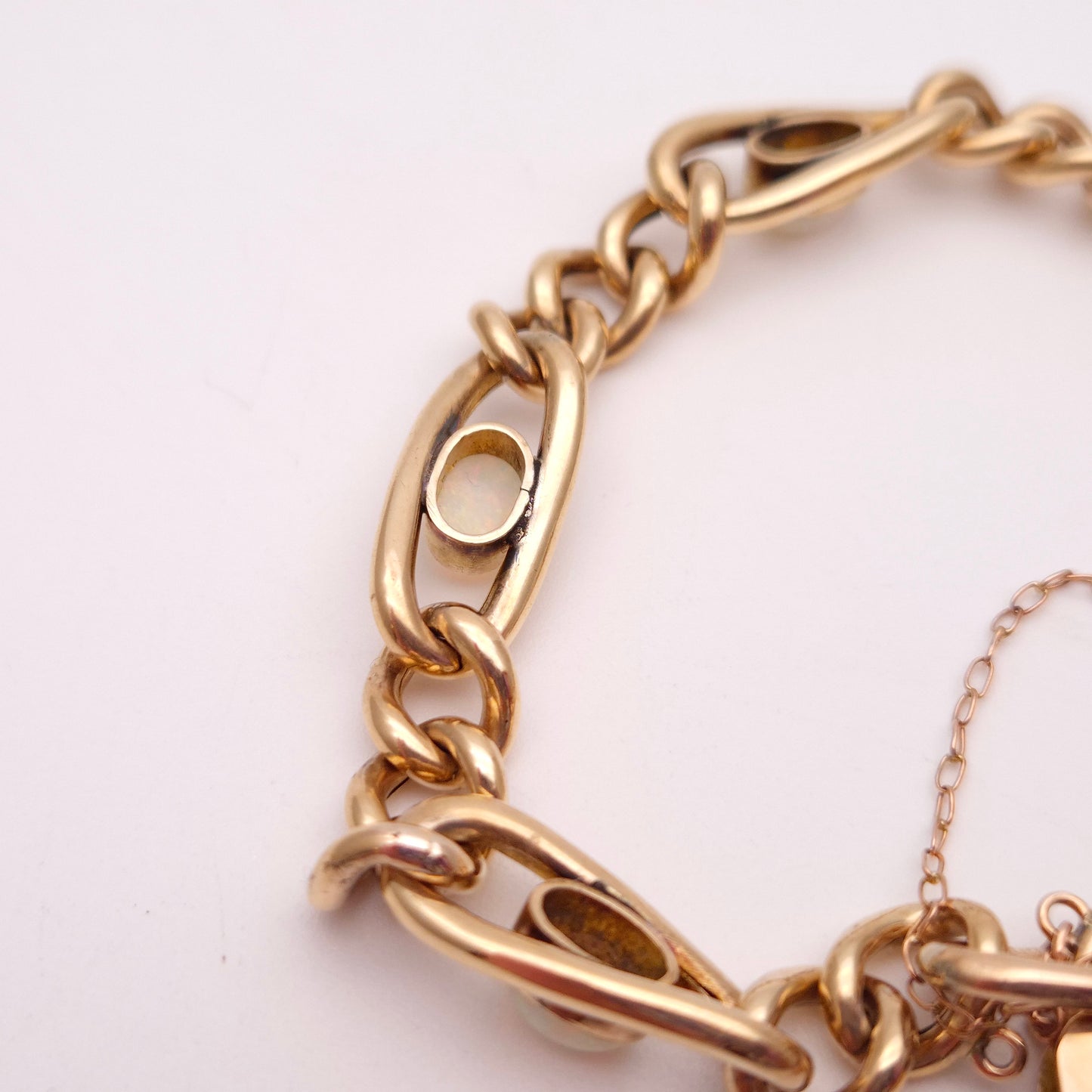 9ct Rose Gold Antique Opal Set Heart Padlock Bracelet Birmingham 1901