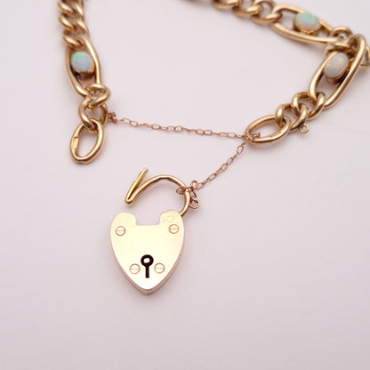 9ct Rose Gold Antique Opal Set Heart Padlock Bracelet Birmingham 1901