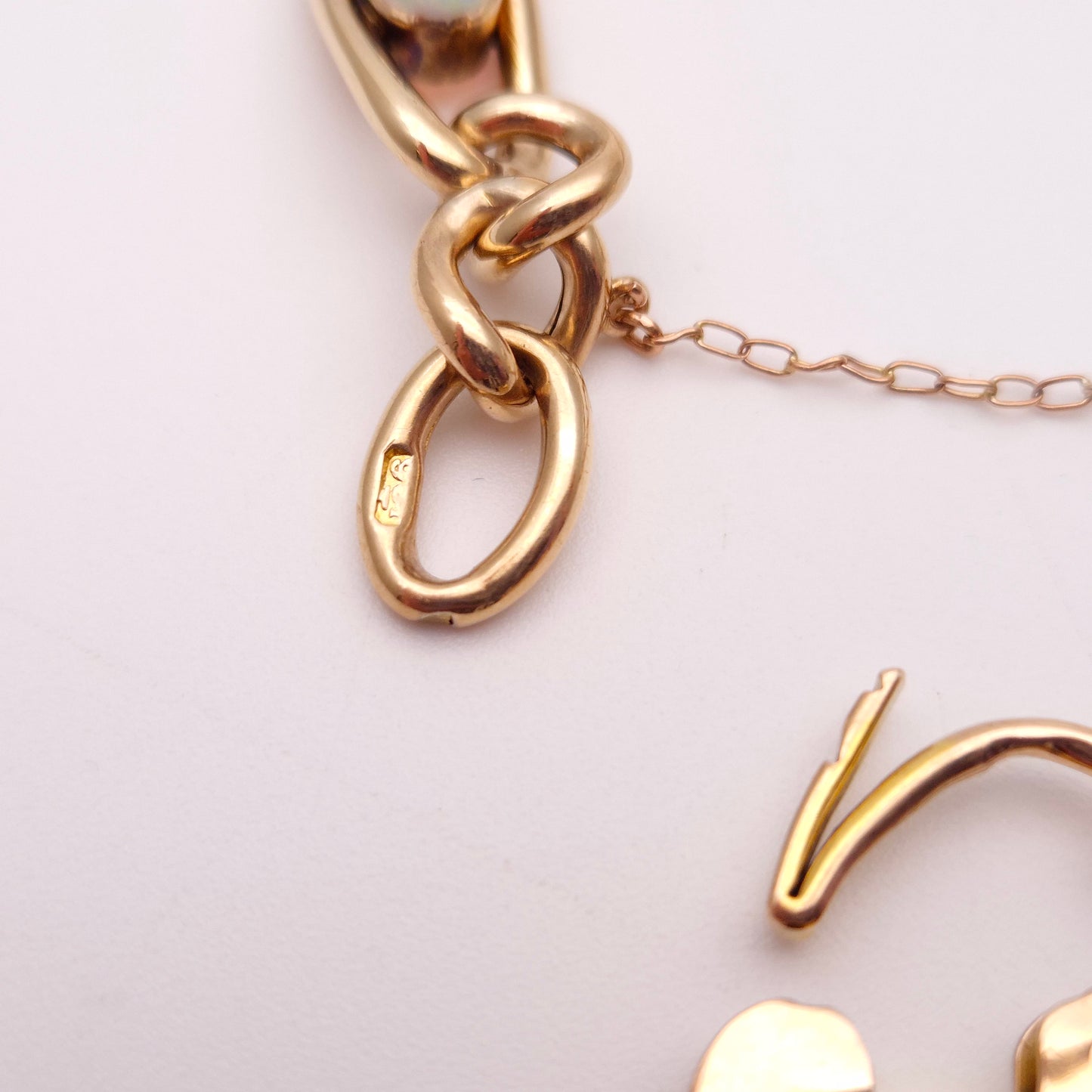 9ct Rose Gold Antique Opal Set Heart Padlock Bracelet Birmingham 1901