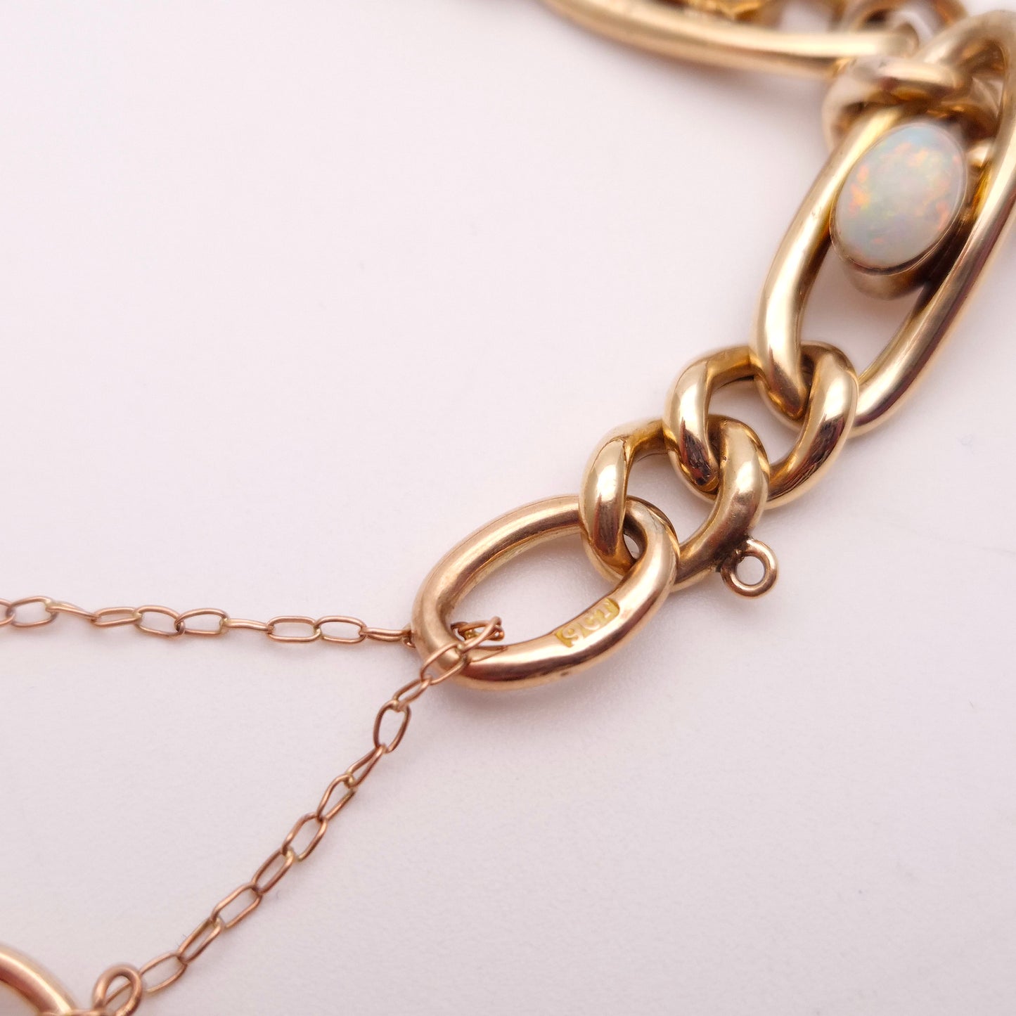 9ct Rose Gold Antique Opal Set Heart Padlock Bracelet Birmingham 1901