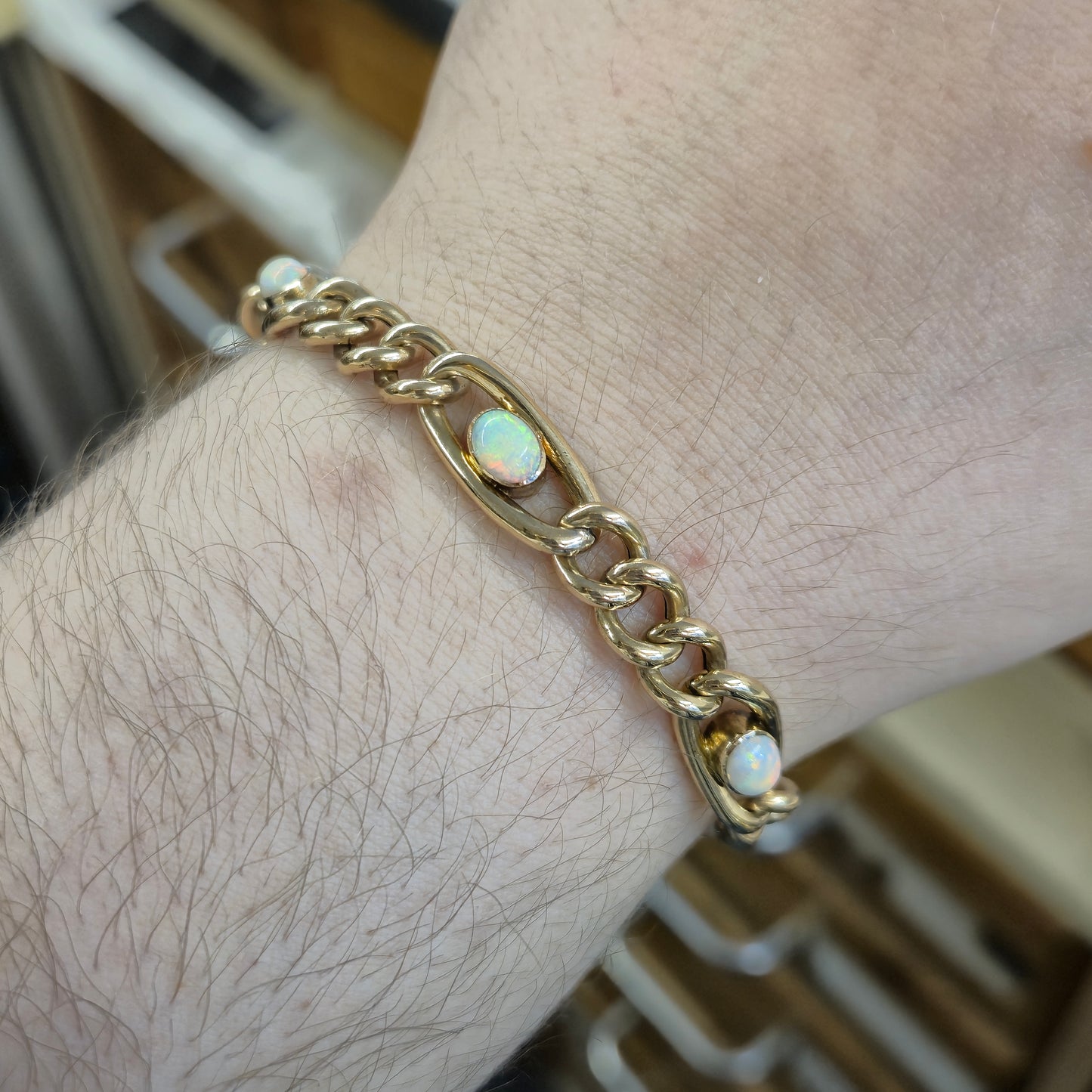 9ct Rose Gold Antique Opal Set Heart Padlock Bracelet Birmingham 1901