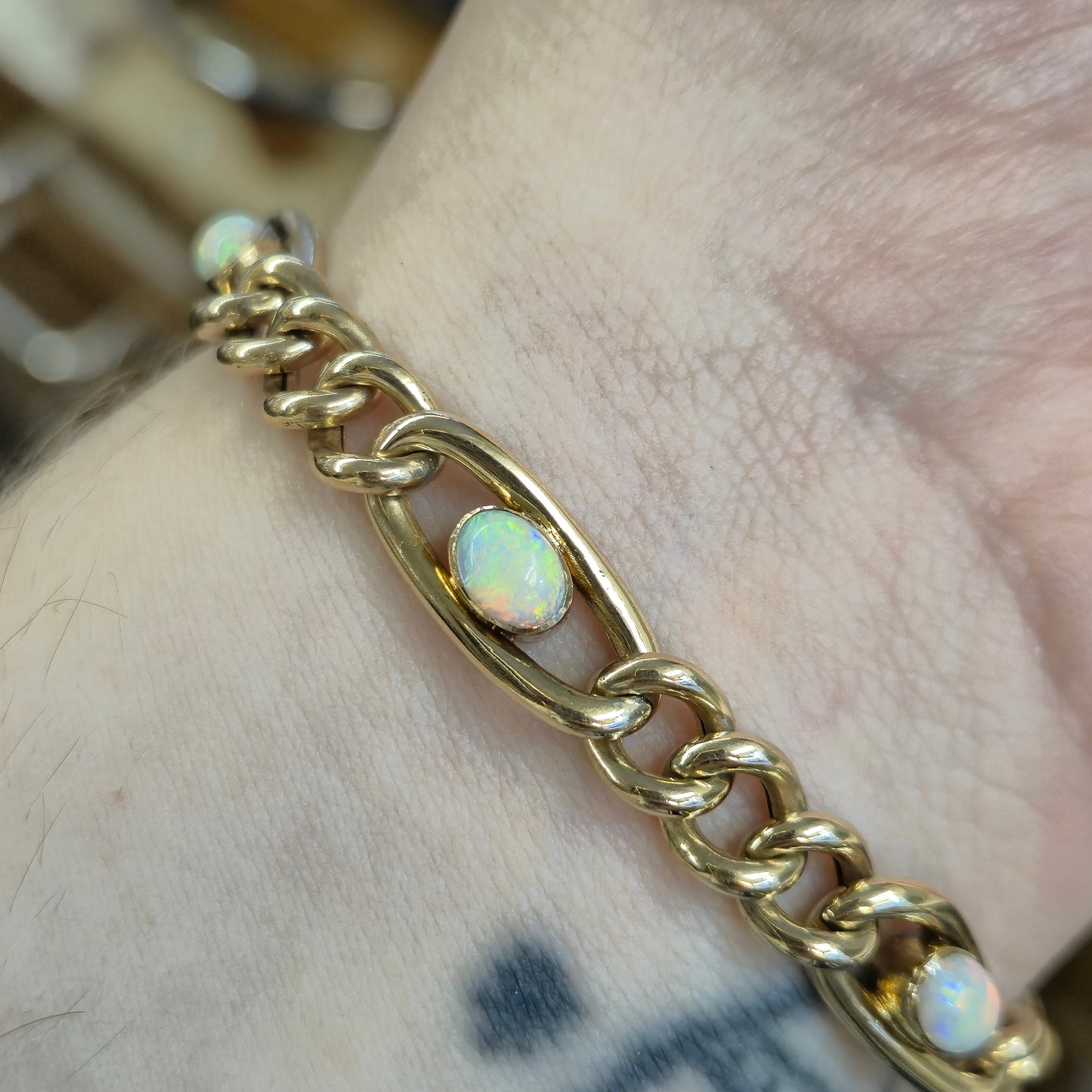 9ct Rose Gold Antique Opal Set Heart Padlock Bracelet Birmingham 1901