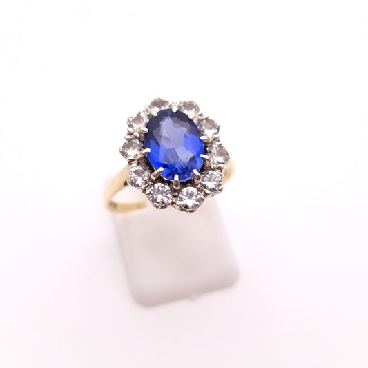 9ct Yellow Gold Vintage Synthetic Sapphire and Spinel Traditional Cluster Ring