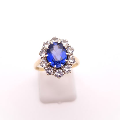 9ct Yellow Gold Vintage Synthetic Sapphire and Spinel Traditional Cluster Ring